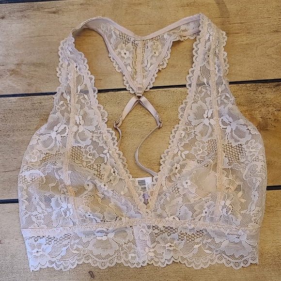 SAVAGE X FENTY Floral Lace Racerback Bralette / Pink Rose Quartz Medium NWT - Picture 5 of 12